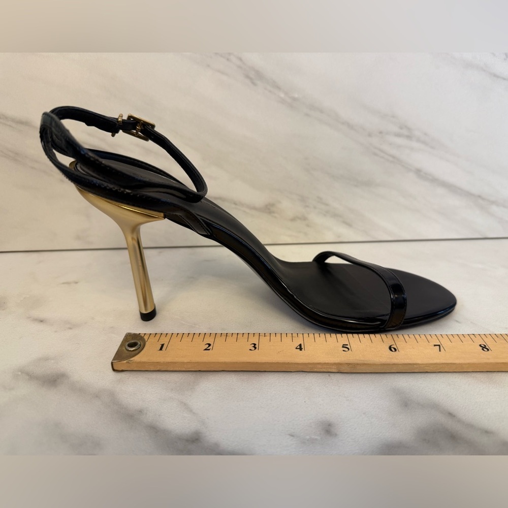 Charles & Keith Black Ankle Strap Heels with Gold Heel Minimalist Chic Size 39 - Picture 12 of 13